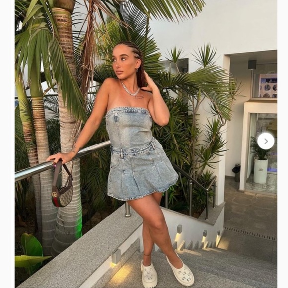 Zara PLEATED TRF STRAPLESS DENIM MINI DRESS Size Small NWT - Picture 6 of 11